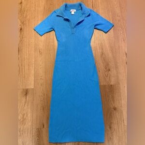Caroline Constas Mykonos Ribbed Knit Vibrant Blue Midi Dress Women’s Size Large